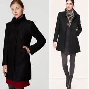 Ann Taylor LOFT Funnel Neck Wool Coat Jacket Black Sz L